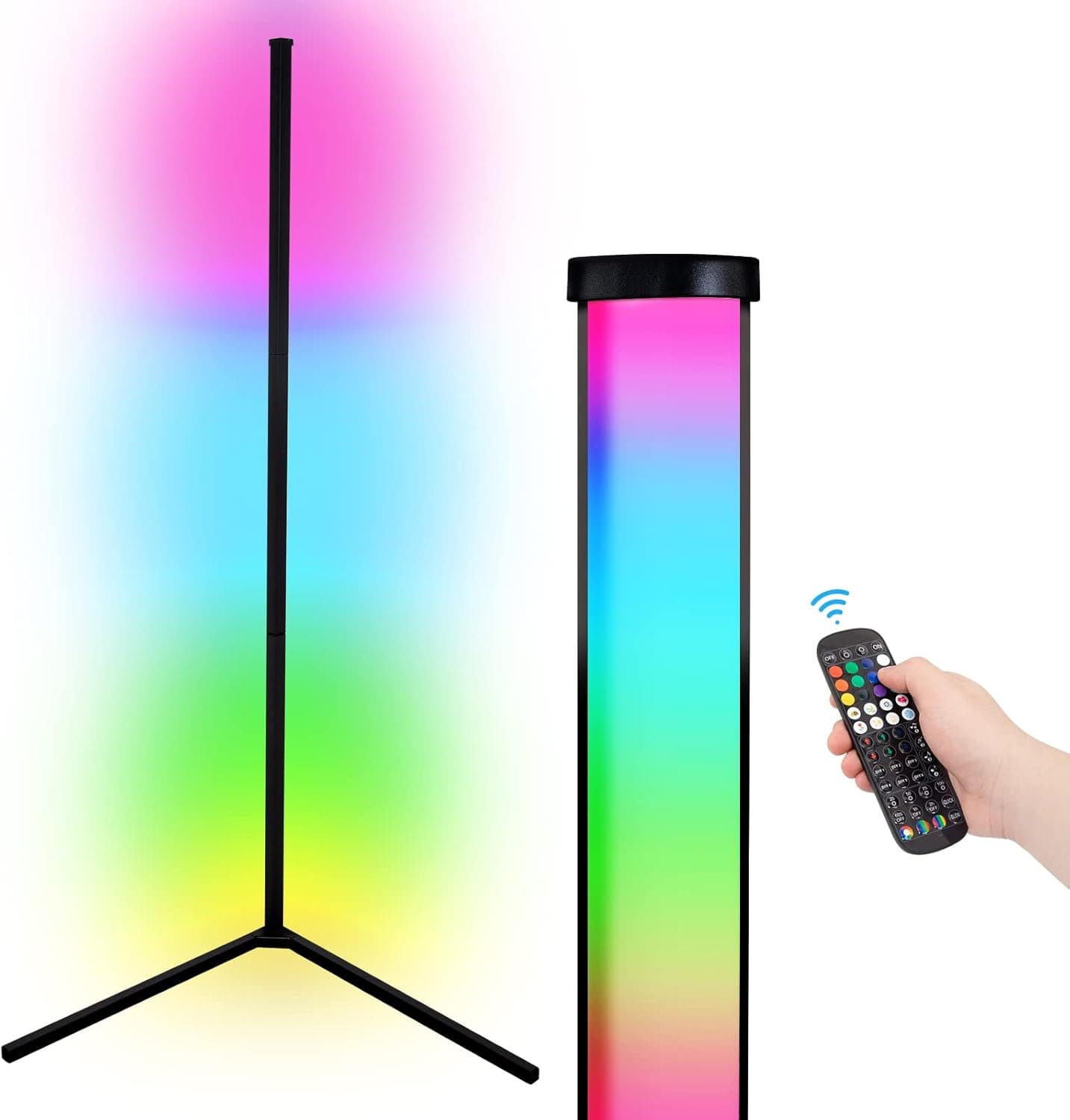 KioGro Corner Floor Lamp RGB LED Lamp Mood Corner Light Dimmable Color Changing 55" Tall Stand Modern Atmosphere Floor Lamp for Living Room Bedroom Minimalist Decor with 52-Key Remote Black