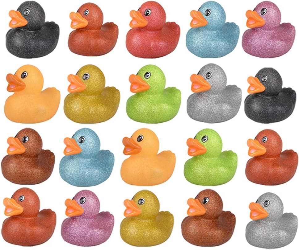 Glitter Rubber Duck Toy Assortment Duckies for Kids, Bath Birthday Gifts Baby Showers Summer Beach and Pool Activity, 2" (20-Pack)