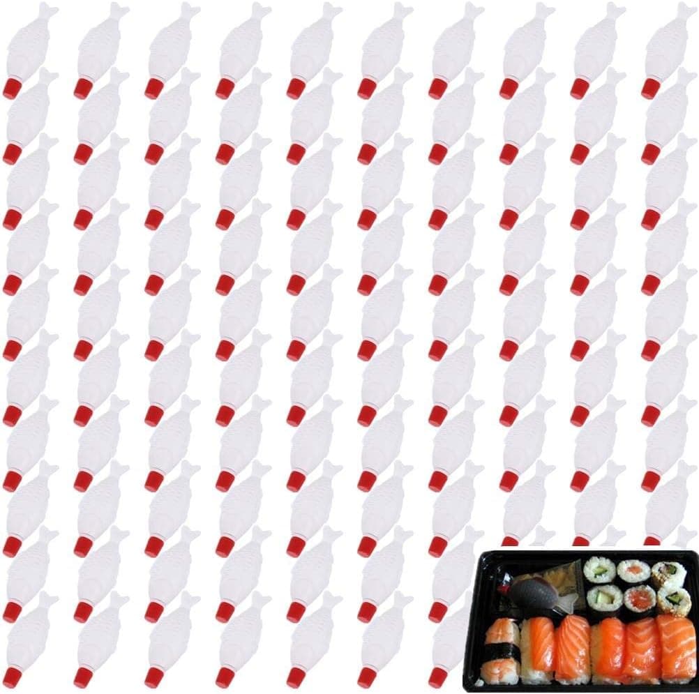 XIDAJIE 4ML Disposable Sauce Bottle Fish Shape Mini Vinegar Soy Sauce Bottle for Kitchen Lunch Box 100Pcs