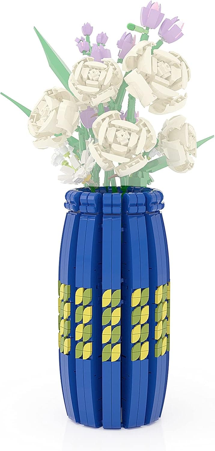 Vonado Vase for Lego Flower Bouquet 10280 Building Blocks, Flower Bouquet Building Kit Container for Gifts, Creative Bloom Holder Building Bricks Set Toy, New 2021(Not Include Bouquet)(532 PCS) (Blue)