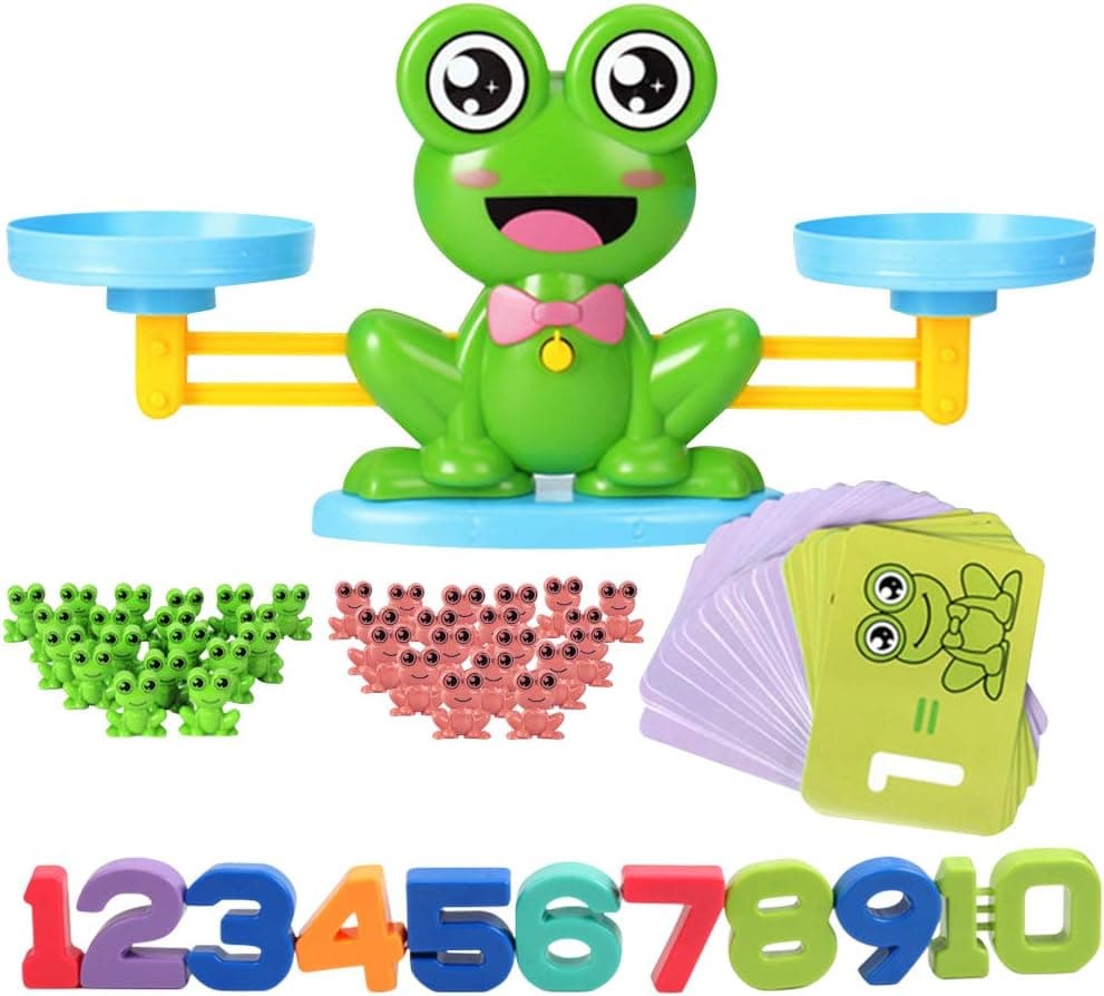 Hxezoc Balance Math Game Frog Balance Counting Toy Number Educational Learning Toy for Boys & Girls Fun Pink and Green Mini Frogs Children's Gift (82PCS)