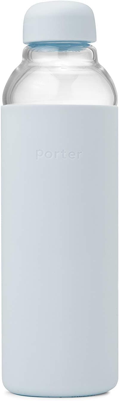 W&P Porter Glass Water Bottle w/ Protective Silicone Sleeve | Slate 20 Ounces | On-the-Go | Reusable Bottle for Coffee, Tea and Water | Portable | Dishwasher Safe