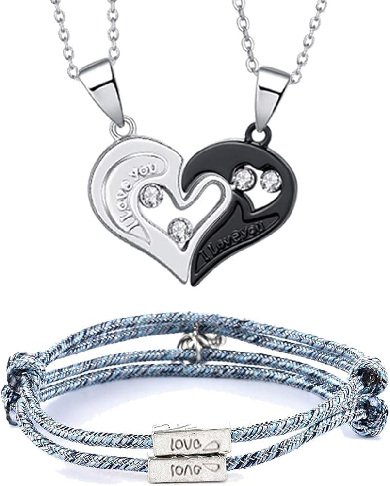 YANCHUN Valentines Day Gifts for Boyfriend Girlfriend Magnetic Matching Necklace Couples Heart Pendant Necklace Bracelets for Women Men