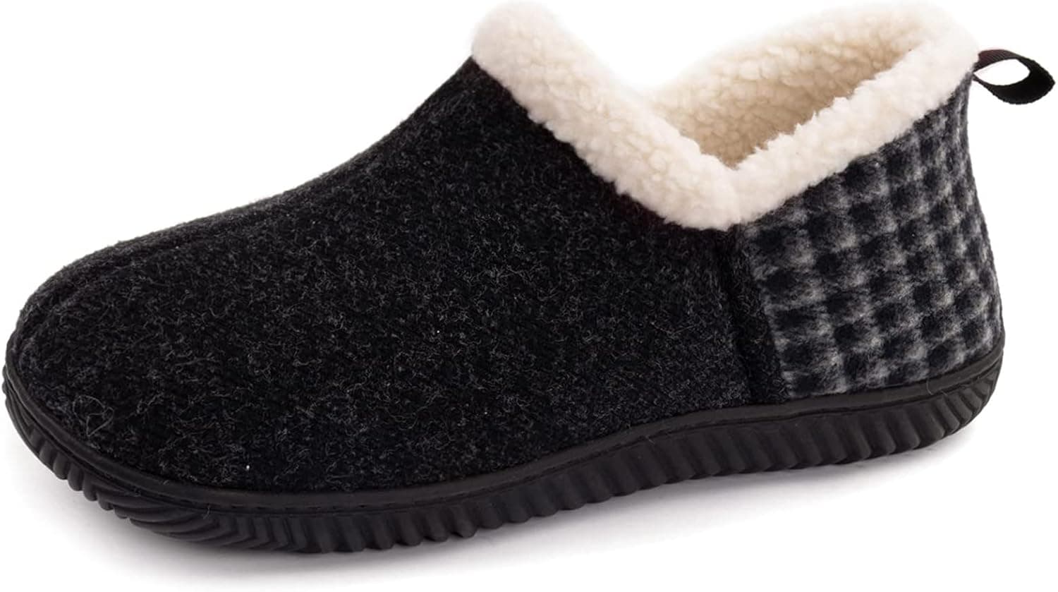 ULTRAIDEAS Women's Cozy Memory Foam Loafer Slippers with Warm Fleece Lining, Ladies Closed Back House Shoes with Non-slip Indoor Outdoor Rubber Sole（Carbon Black, Size 7）