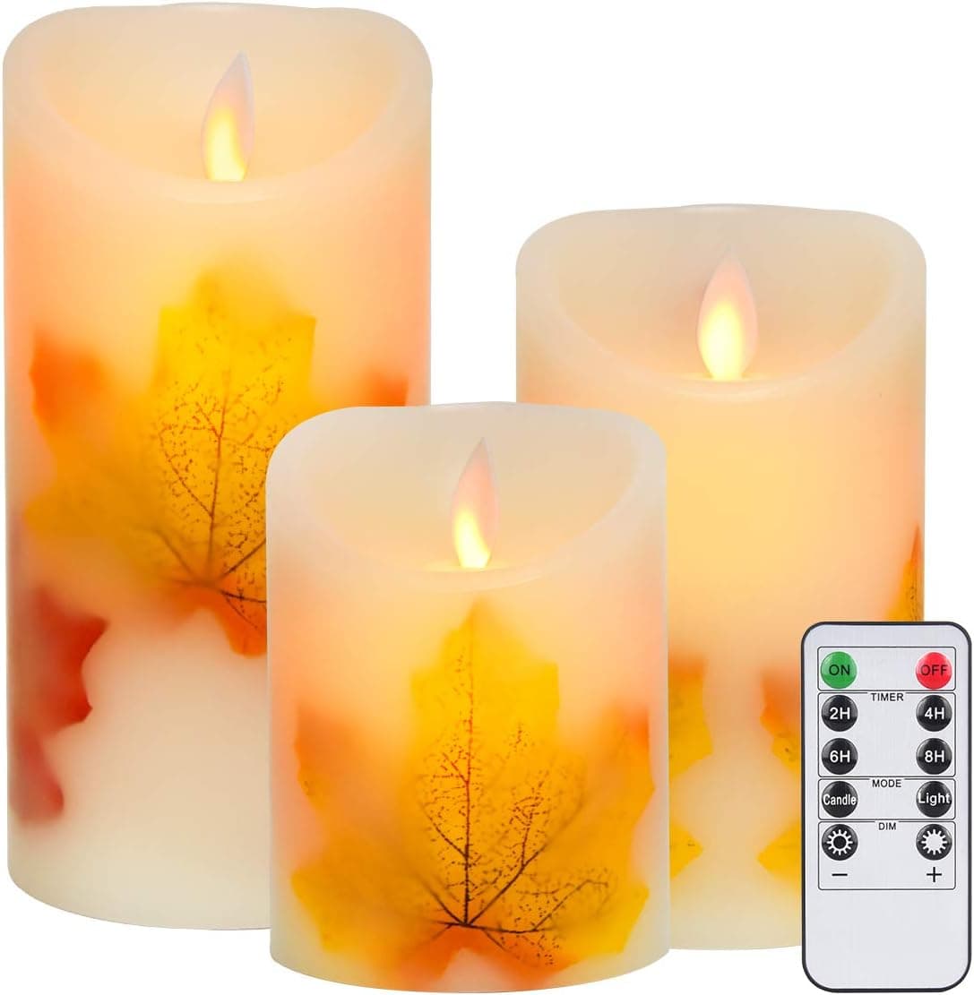 Flameless Candles, Flickering Led Candles Set of 3 (D 3" X H 4" 5" 6"), Real Wax Pillar Votive Candle and 10-Key Remote Control with 2/4/6/8-hours Timer