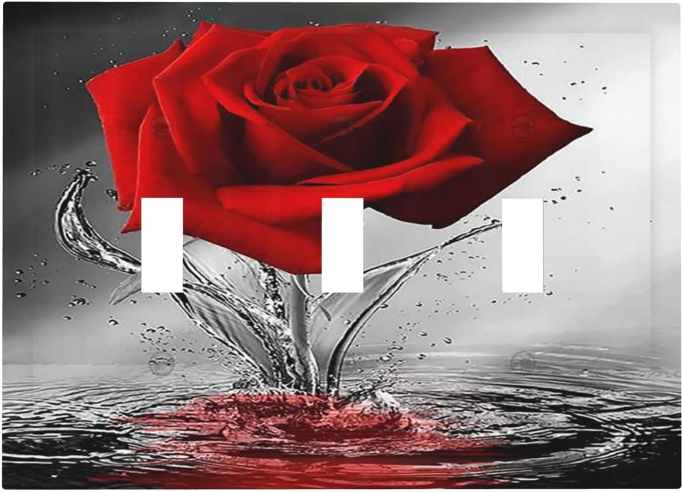 Red Roses 3 Gang Triple Toggle Light Switch Wall Plate Cover Decirative Electrical Faceplate for Bathroom Home Living Room Art Panel Decorate
