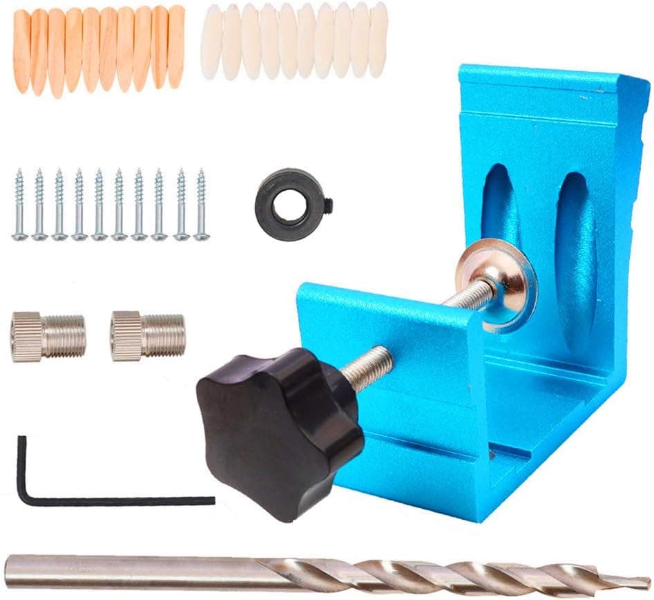 All-in-one Aluminum Pocket Hole Jig Kit,36 Pcs 850 Heavy Duty Woodworking Inclined Hole Positioner,for Woodworking Angle Drilling Holes Carpenters Woodwork Guides Joint Carpentry Locator (BLUE)