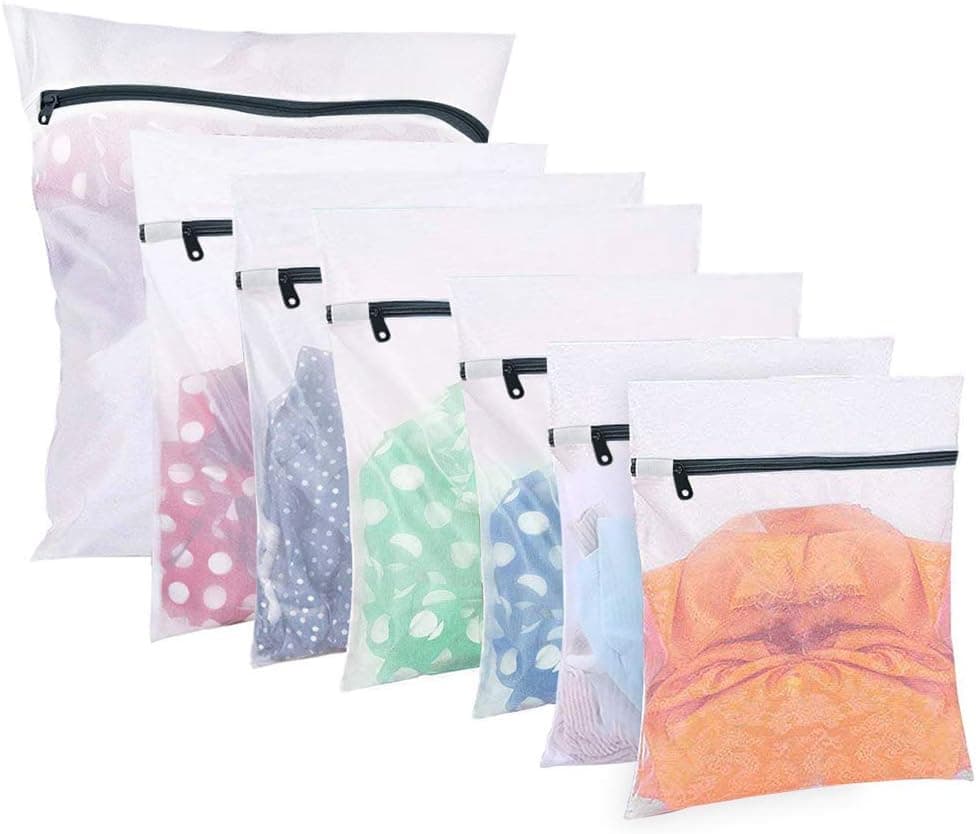 7Pcs Mesh Laundry Bag Travel Storage Organize Bag Clothing Washing Bags for Blouse, Hosiery, Stocking, Bra, Underwear, Lingerie (1 Extra Large, 2 Large, 3 Medium Bags, 1 Bra Wash Bags)
