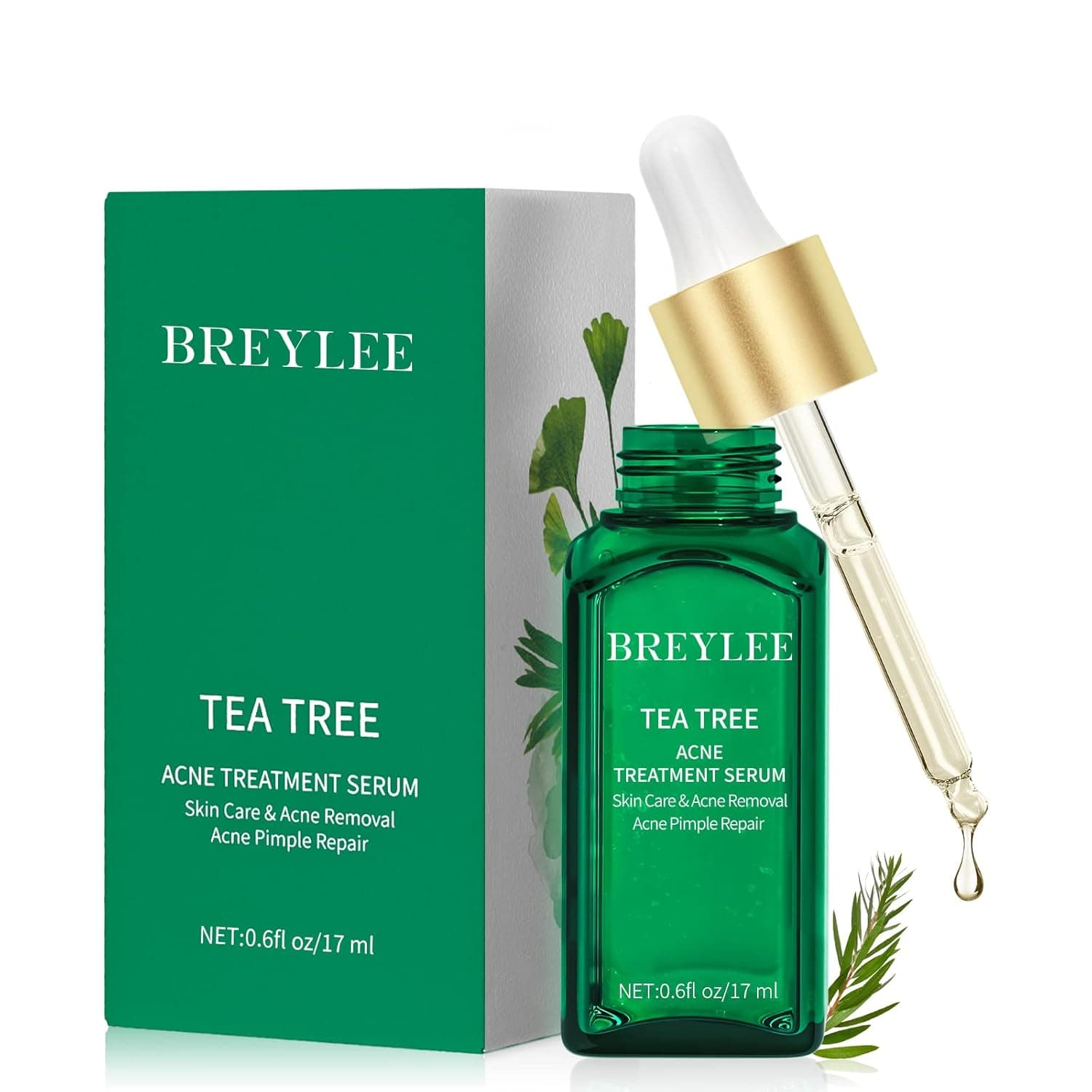 Tea Tree Oil Serum, BREYLEE Acne Treatment for Prone Face Sensitive Skin Care, Cystic Acne Pimples Scars Remover, Redness Relief, Niacinamide Facial Moisturizer, Anti Aging Essence, 17ml/0.61fl oz