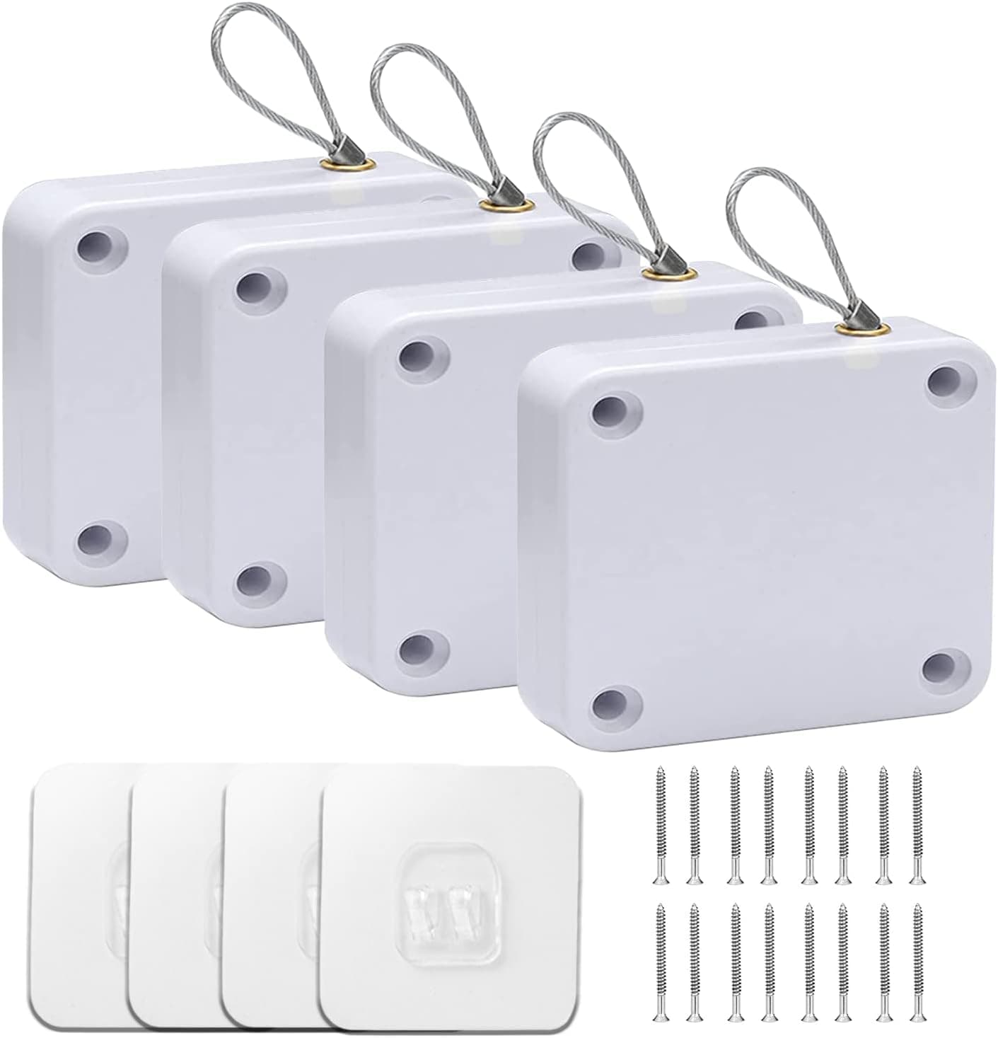 SHIMIDO Upgraded Punch-Free 1000g Automatic Screen Door Closer, Storm Door Closer, Sliding Screen Auto Door Closer with Steel Drawstring for Bathroom, Bedroom, Studyroom, etc. (4 Pack White-1000g)