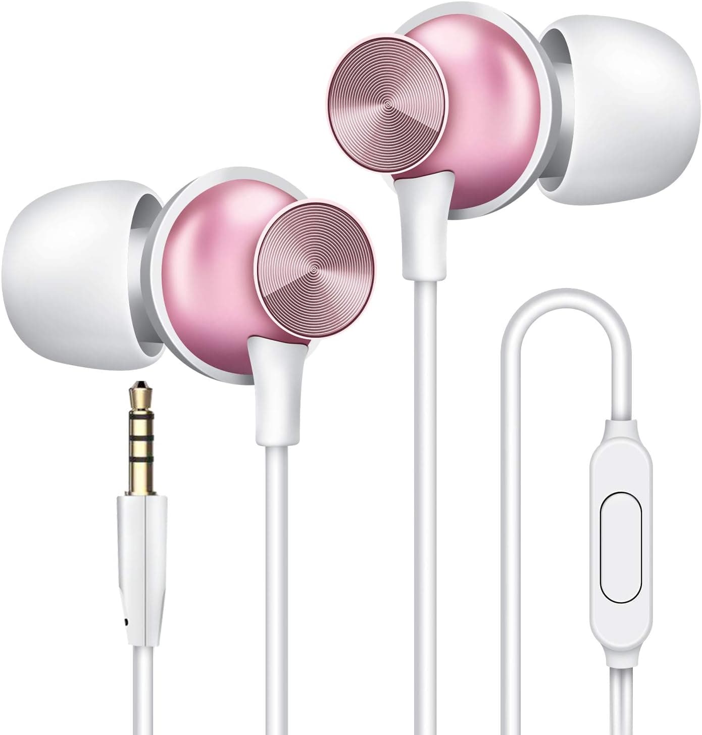 Wired Earbuds with Microphone, Overtime in-Ear Headphones with Pure Sound, Ear Buds with Mic, Earphones for iPhone 6/6s Plus/5s/SE, Galaxy, Android Smartphones, Tablets - Rose Gold
