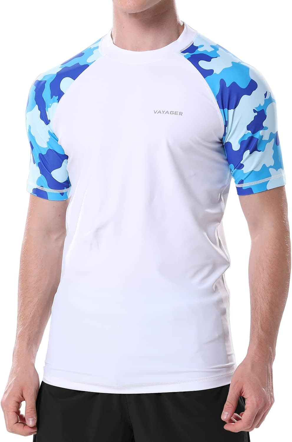 Mens Rash Guard Swim Shirts Short Sleeve UV Sun Protection Quick Dry Water Surfing Shirts UPF 50+