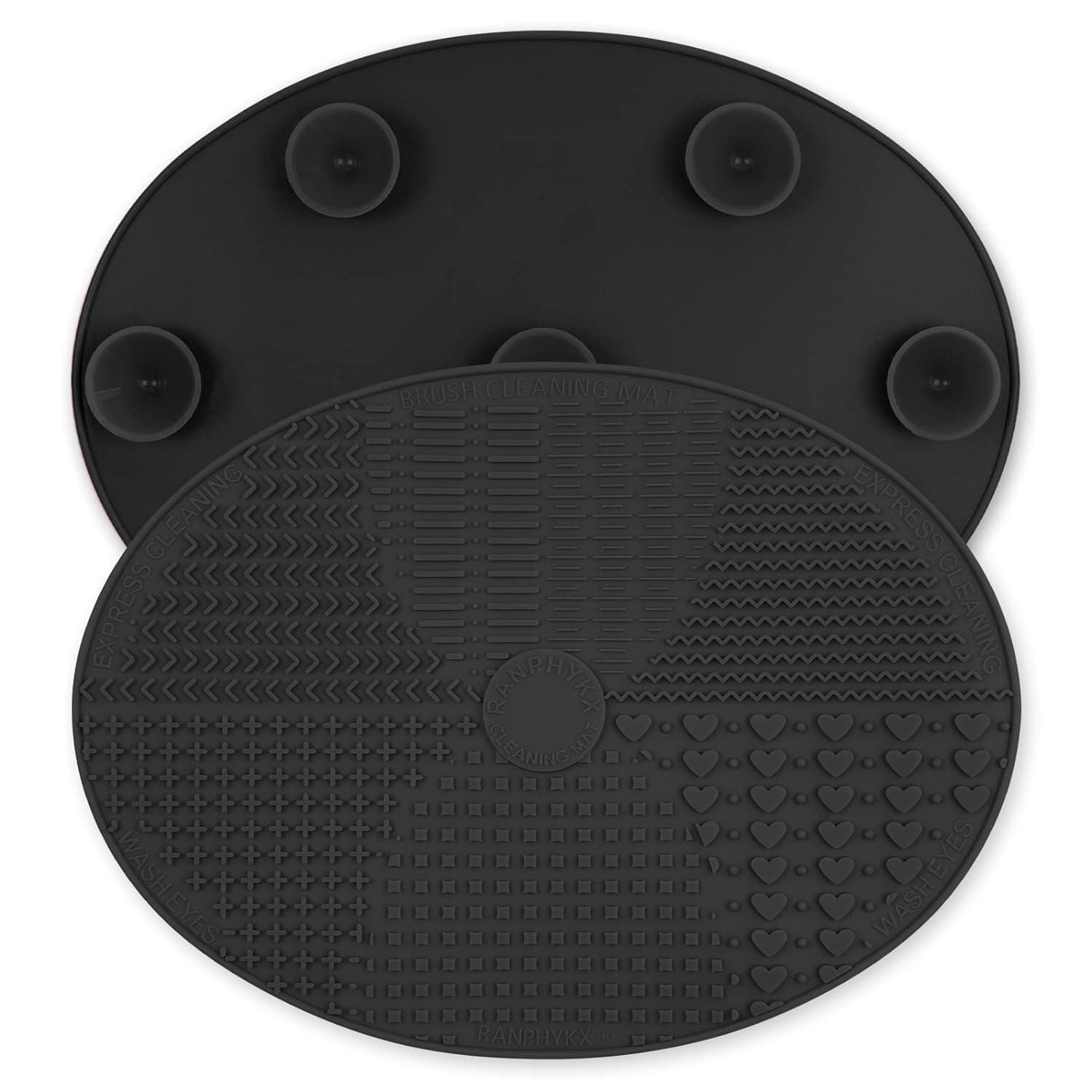 Makeup Brush Cleaner Mat Silicone Brush Cleaning Mat Big Size Make Up Brush Clean Pad with Suction Cup for Makeup Brush Cleaning (Black)