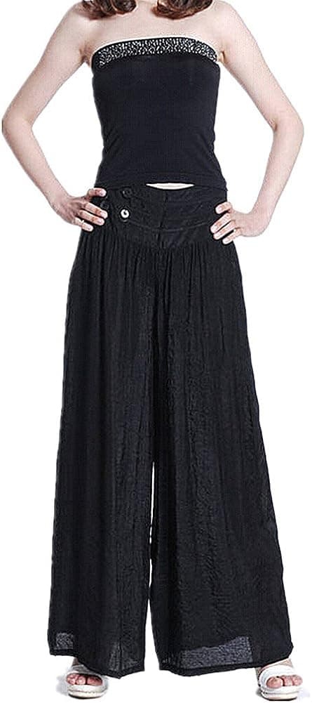 BFY Women's Crinkled Stretchy Comfy Palazzo Pants Wide Leg Pante Solid Color