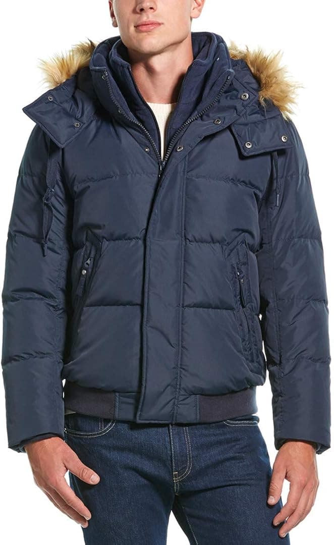 Andrew Marc Men's Clermont Bomber Parka Jacket with Removable Faux Fur Hood