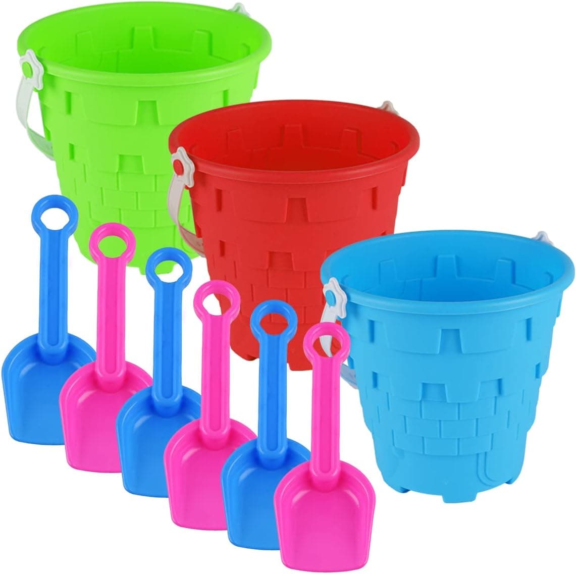 Holady Large Plastic Beach Castle Mold Buckets and Shovels, 7.2''Large Size Sand Bucket Water Bucket for Beach Fun Great Summer Party Accessory