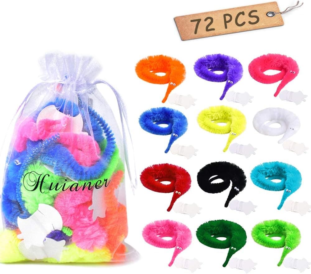 huianer 72 Pcs Magic Worm Toys Wiggly Twisty Fuzzy Carnival Party Favors(Random Color)