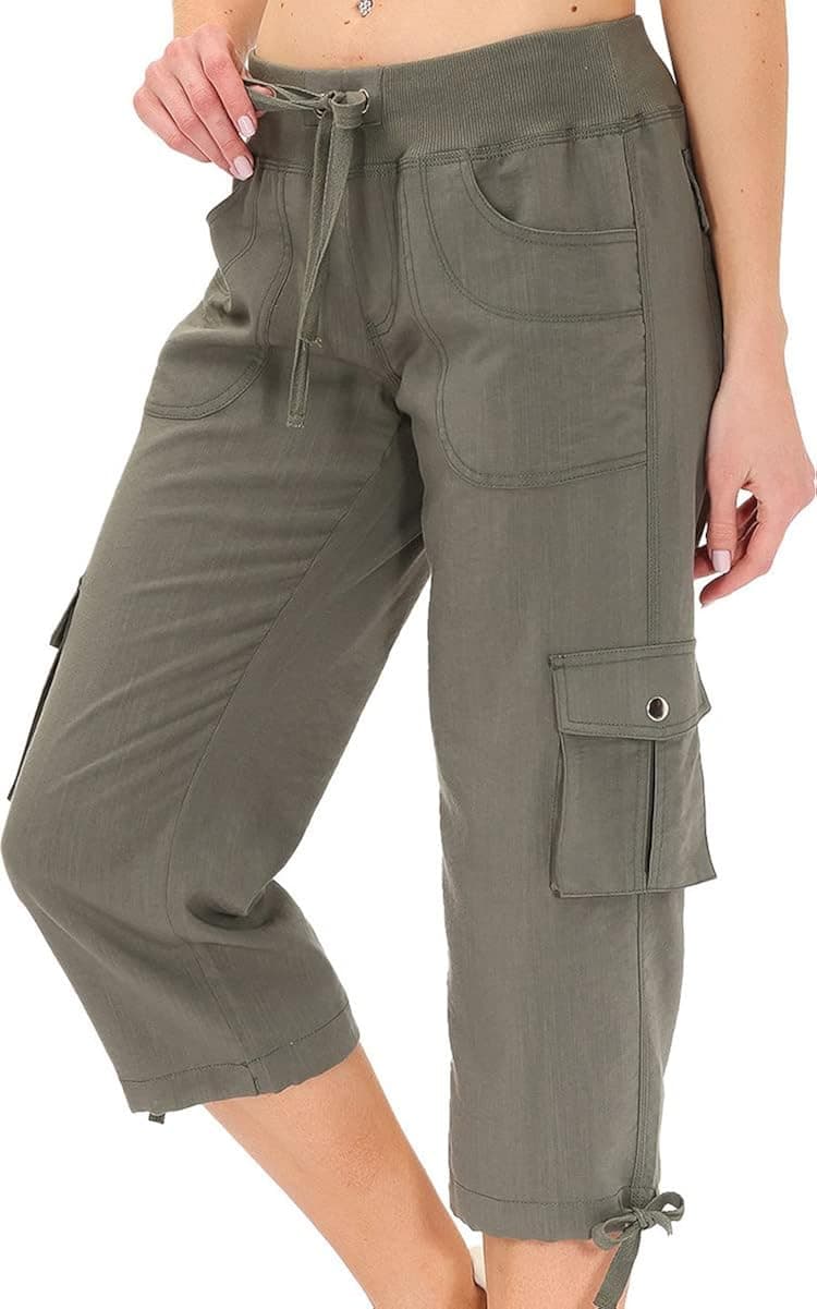 MoFiz Womens Capris with Pockets Loose Fit Casual Capri Pants Dressy Lightweight Ladies Baggy Cargo Pants for Hiking