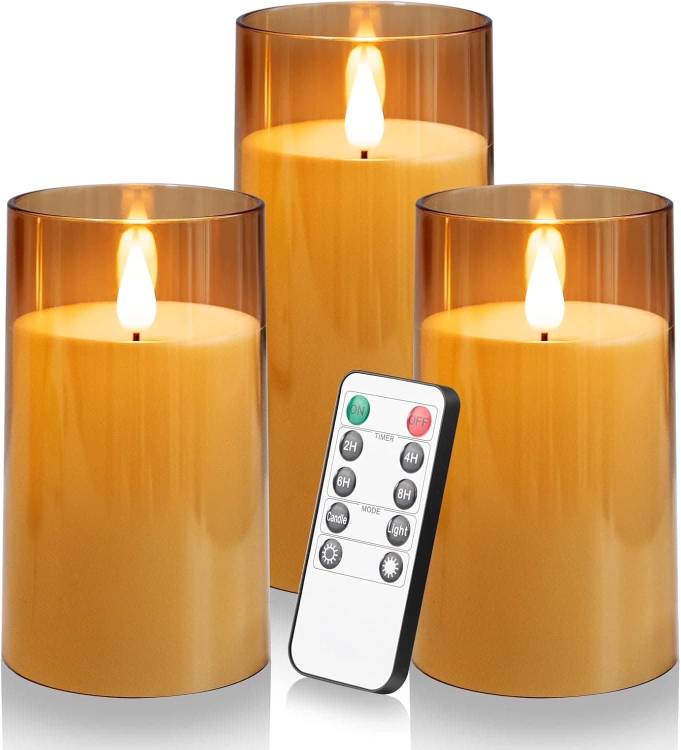TBESTOACC Flickering Flameless Candles Battery Operated LED Realistic Fake Flame Candles with Timer Remote for Home Party with Moving Flame