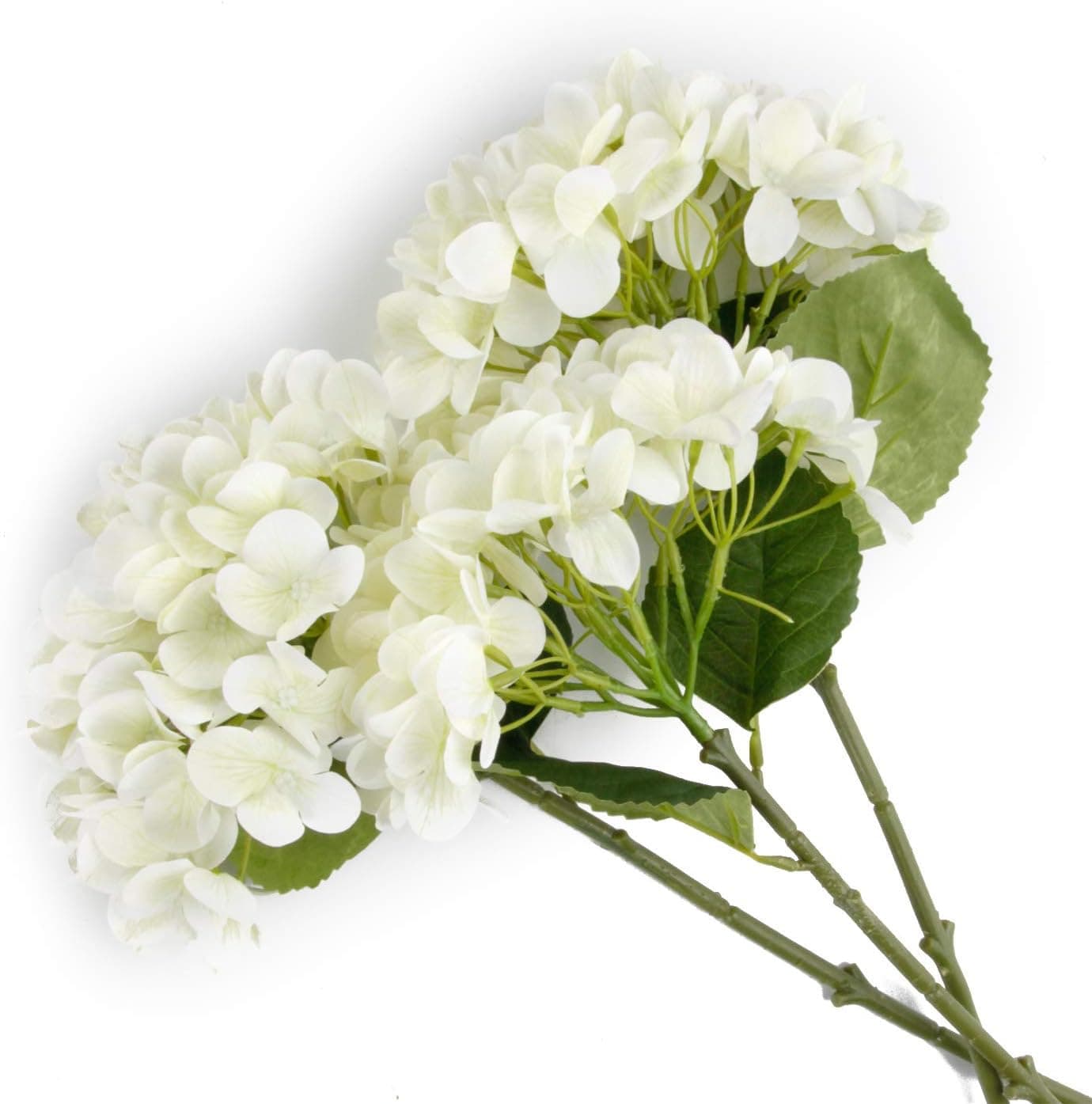 T4U 3 Heads Artificial Silk Hydrangea Flowers Fake Flowers Faux Flowers Bouquet for Flowers Arrangement Wedding Bouquet Table Centerpieces Home Garden Party Decoration (White)
