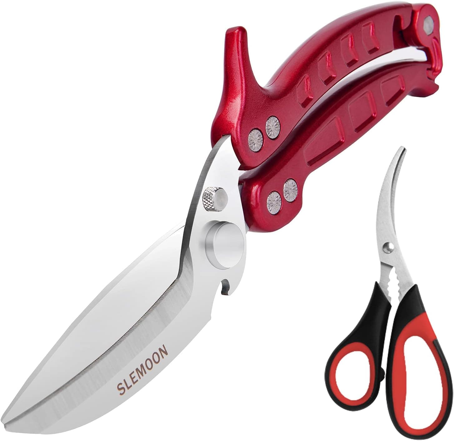 SLEMOON Heavy Duty Kitchen Scissors Poultry Shears 2pcs set Burgundy