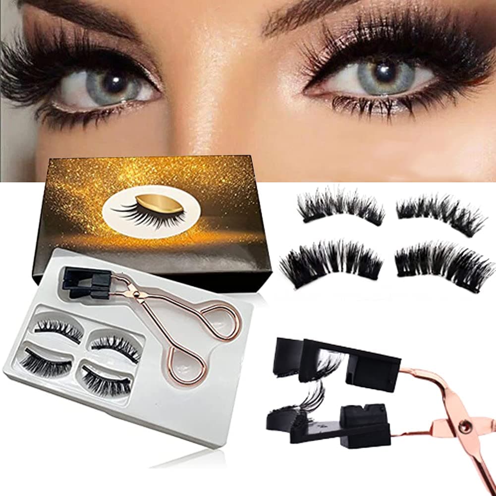3D Dual Magnetic Eyelashes Applicator Tool Kit, Magnetic Eyelashes without Eyeliner, No Glue Magnetic Eyelash Clip with 2 Pairs Soft Magnetic False Eyelashes Natural Look Bushy Look