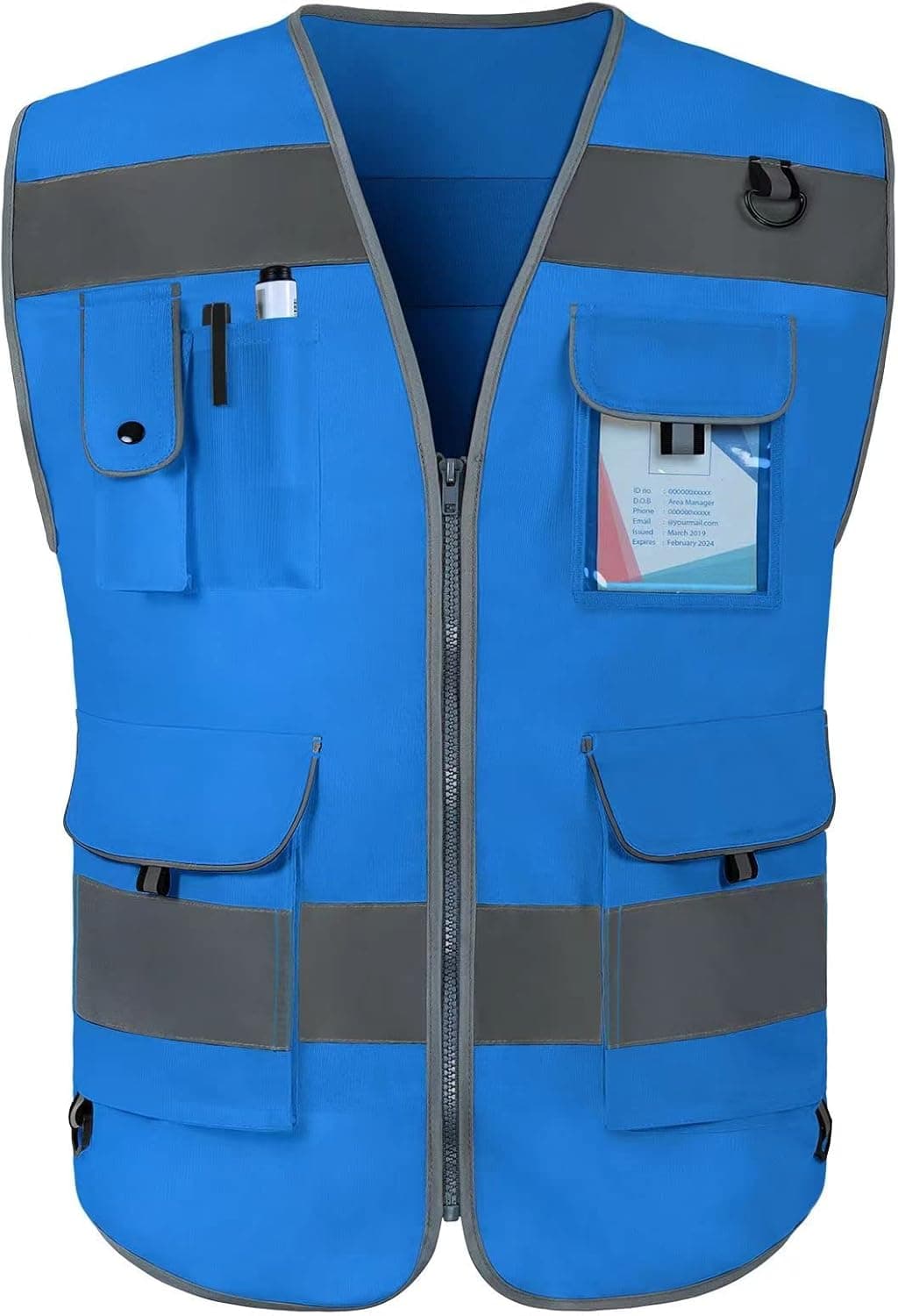 TCCFCCT Reflective Safety Vest 9 Pockets High Visibility Vest for Men Women, Hi Vis Reflective Work Vest for Safety, Meets ANSI/ISEA Standards, (Blue, XX-Large)