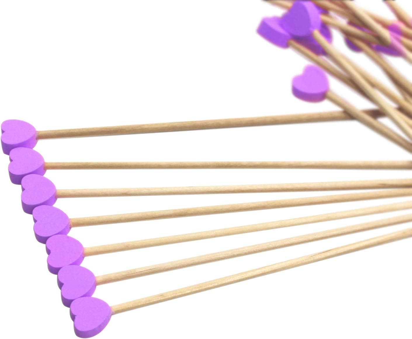 100 Pcs 6 Inch Cute Heart Shape Swizzle Sticks Coffee Beverage Tea Stirrings Stirrer Sticks Wood Disposable Swizzle Stirrer Home Party Deep Purple