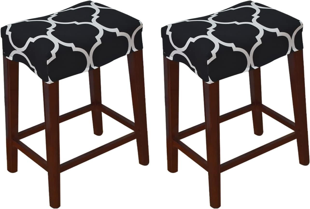 KRFOONN 2 Pack Rectangle Bar Stool Covers Printed Chair Seat Slipcovers Washable Stool Upholstered Protector Slipcover for Dining Room Living Room with Nonslip Elastic Band, 20