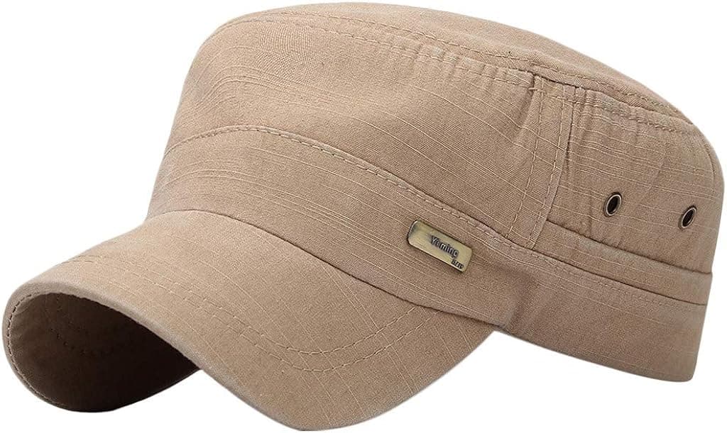DAMIN Mens Snapback Hats Baseball Military Cap Vintage Style Cap Unisex Hat Sun Flat Fashion Boonie Hats for Men Khaki, One Size