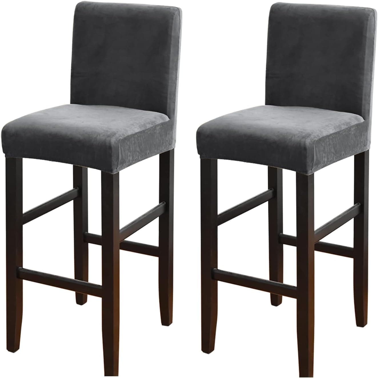 Counter Stool Pub Chair Covers,Stretch Velvet Bar Stool Covers,Removeable Washable Dinning Chair Covers Protector(2PCS Velvet Gray)