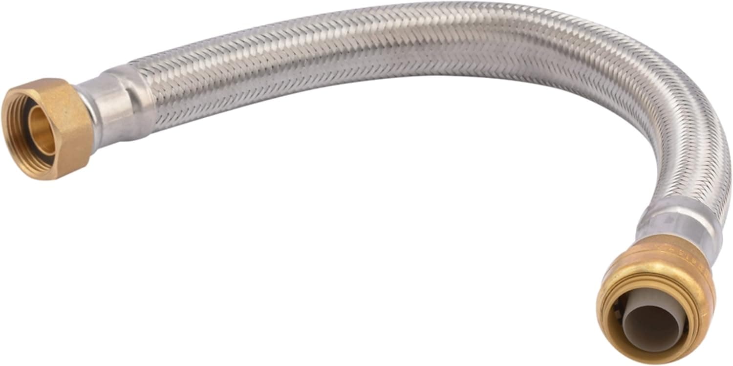SharkBite 3/4 Inch x 3/4 Inch FIP x 15 Inch Stainless Steel Braided Flexible Water Heater Connector, Push To Connect Brass Plumbing Fitting, PEX Pipe, Copper, CPVC, PE-RT, HDPE, U3088FLEX15LF