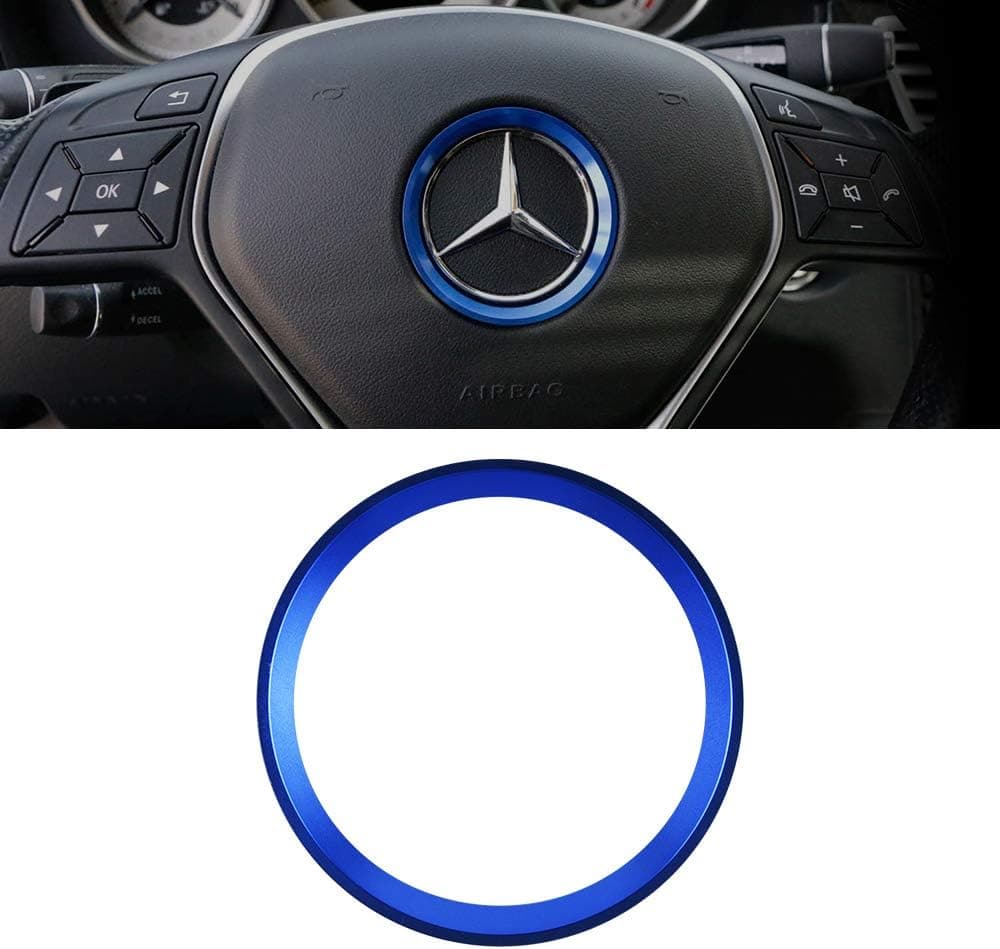 CARFIB for Mercedes Benz Accessories Steering Wheel Emblem Logo Caps Decals Stickers Parts C E Class CLA GLA GLC W204 W212 Covers Badge Car Interior Decoration Men Women Aluminum Alloy Blue 2in