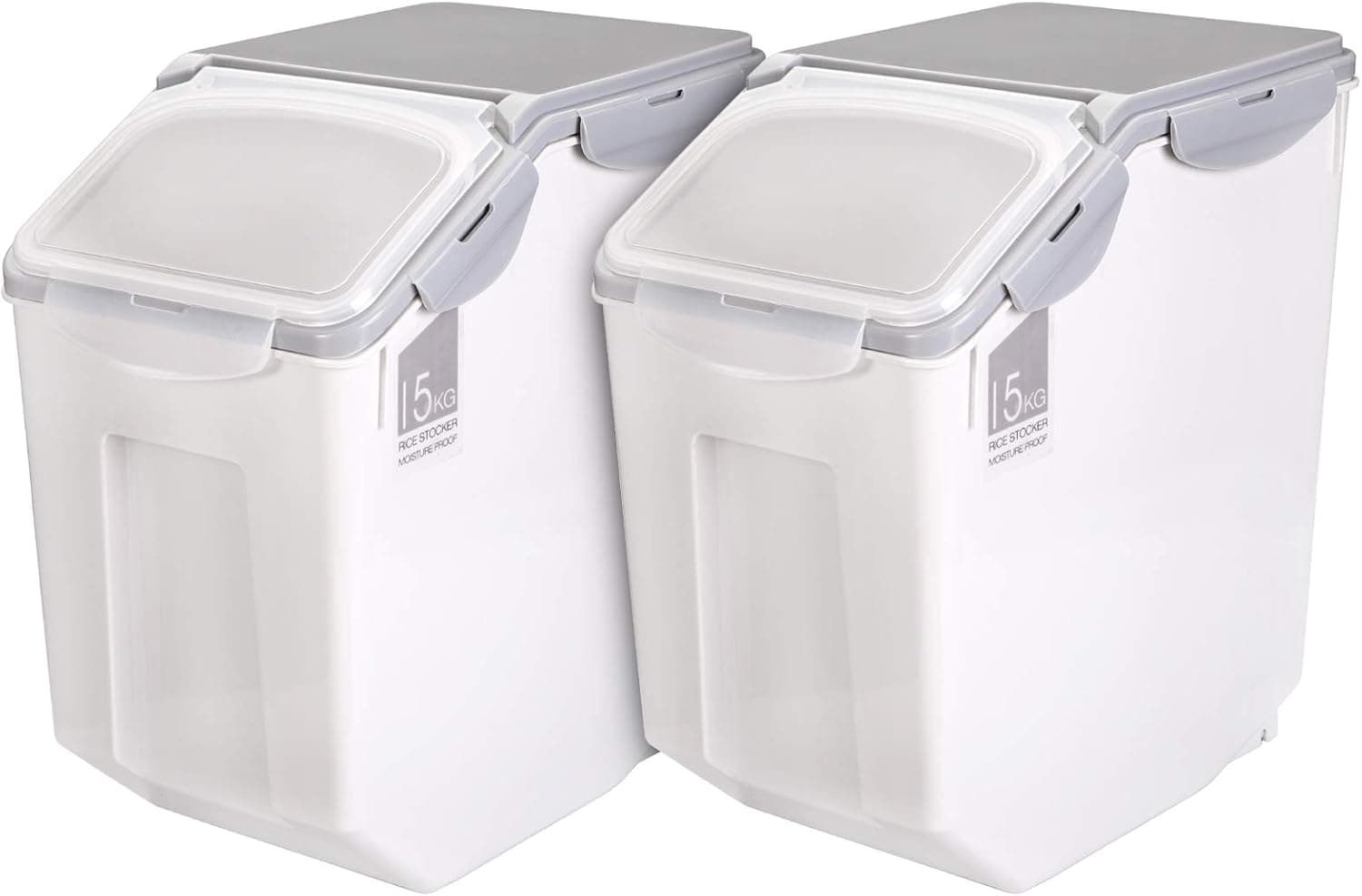 Yarlung 2 Pack Large Rice Storage Containers with Wheels, Plastic Dry Food Storage Boxes with Seal Locking Lid for Flour, Sugar, Kitchen, Pantry (30lb/500oz/70cup)