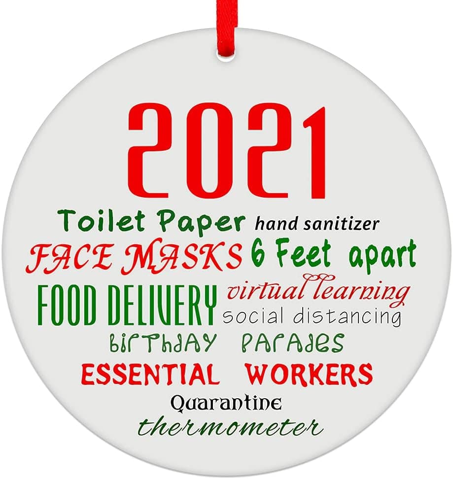 WaaHome 2021 Toilet Paper Christmas Ornaments 3.5" Face Mask Social Distancing Quarantine Ornaments Tree Decorations, Christmas Ornaments to Remember 2021 Year