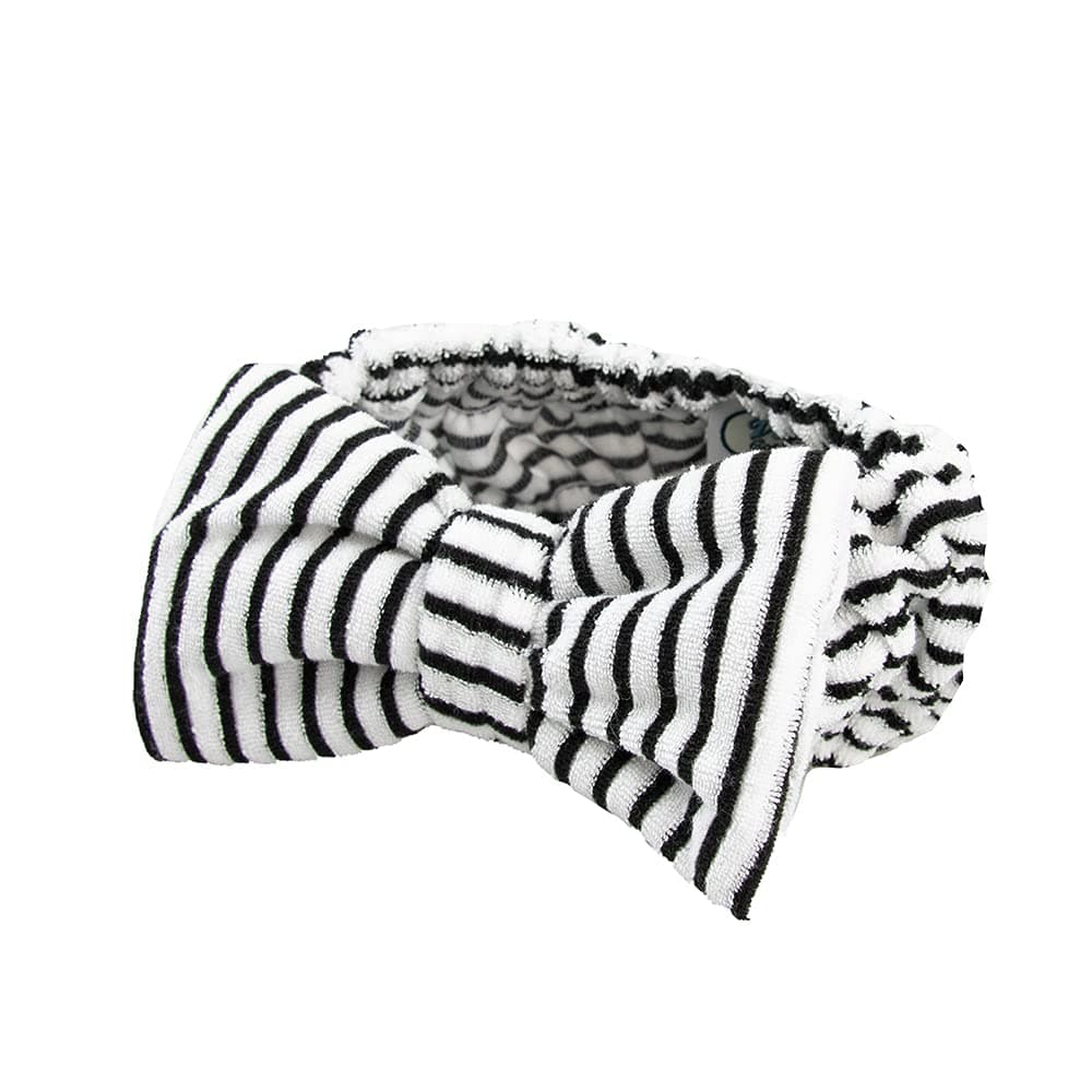 The Vintage Cosmetic Company Ava Make-up Vintage Headband Hold Back Hair Soft and Comfy Black Stripe and Bow Design