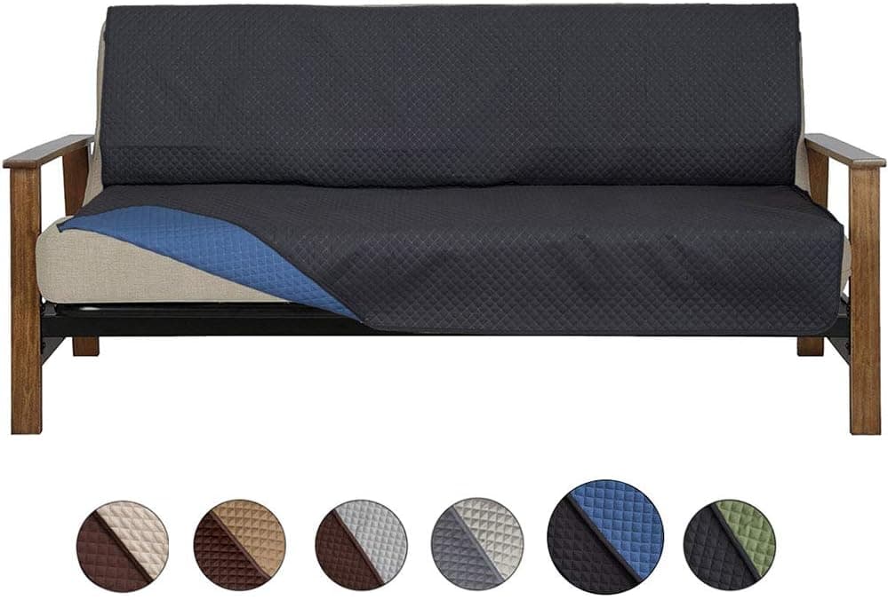 CALA Futon Couch Cover,Couch Covers for Dogs,Sofa Covers for 3 Cushion Couch,Furniture Protector with Elastic Straps,Futon Slipcover Throw for Pets, Kids Cats(Futon: Black/Blue, 70” x 76”)