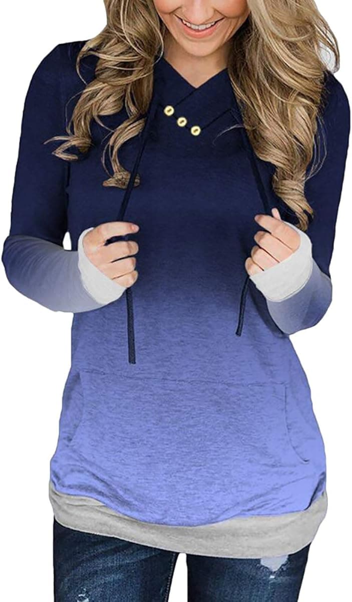 Alaroo Juniors Hoodies Women Pullover Plain Sweatshirts Color Block Sweater Navy Blue L