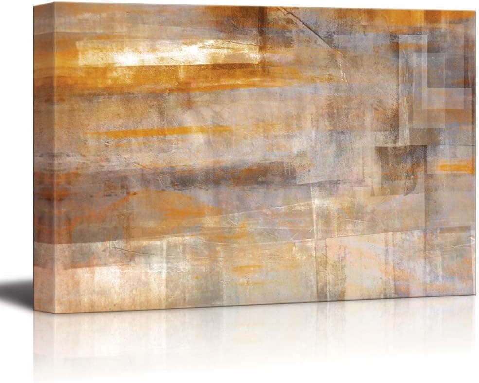 wall26 - Abstract Bronze and Orange Rectangles and Squares Overlaying on Top of Each Other - Canvas Art Home Art - 32x48 inches