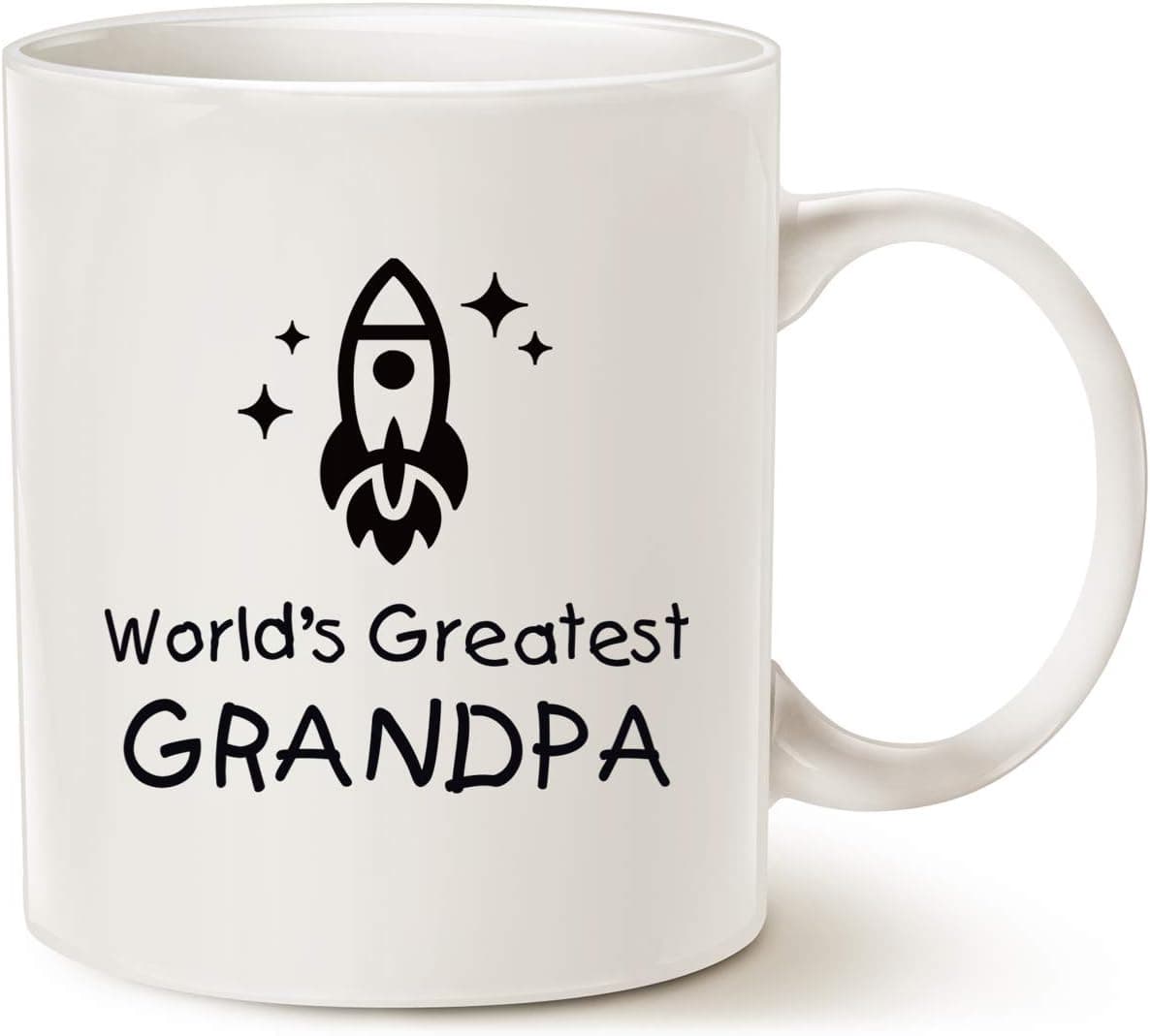 MAUAG Funny Grandpa Coffee Mug, Worlds Greatest Grandpa Rocket Ship Cup White 11 Oz, Best Birthday Gifts for Grandpa, Grandfather