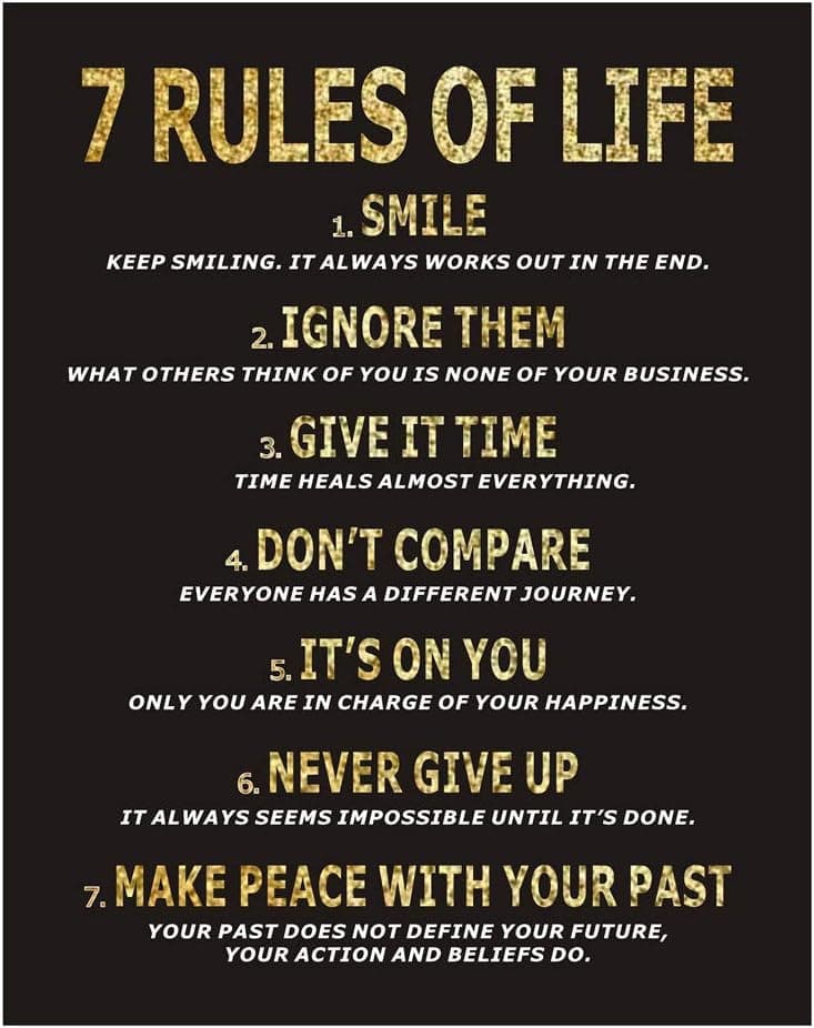 HOMANGA 7 Rules of Life Motivational Poster, 11 x 14 Inch Inspirational Wall Art, Motivational Wall Art Print, Quotes Wall Decor for Classroom, Bedroom, Home, Office