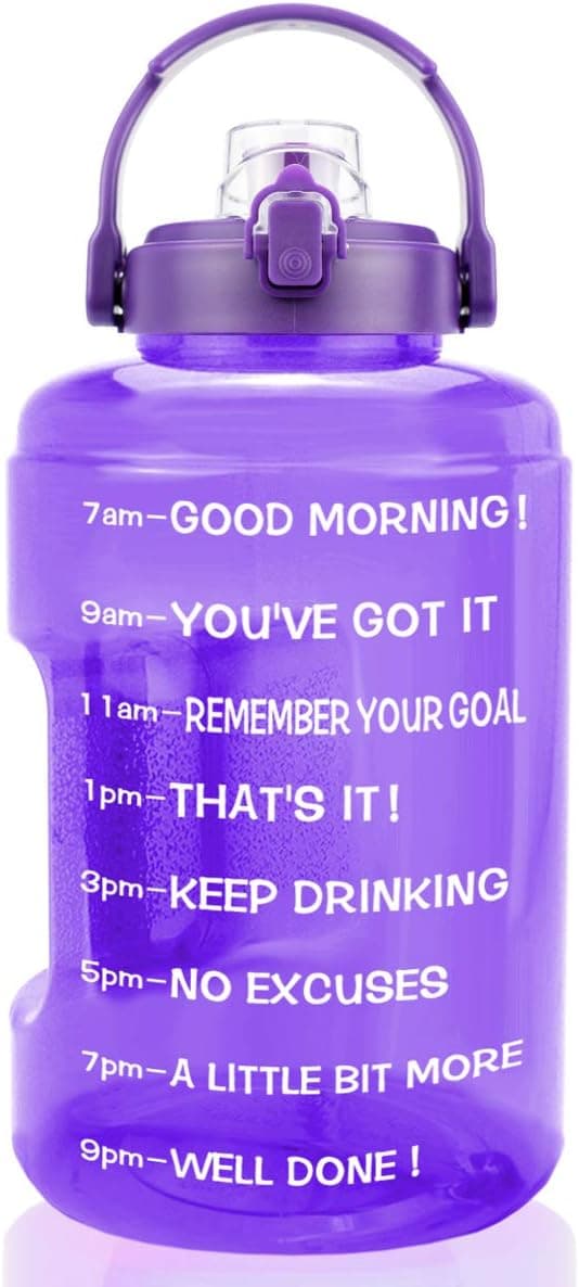 BuildLife Gallon Water Bottle Motivational-BPA Free Flip Top Leakproof Lid with Phone Holder Handle & Time Marker to Ensure You Drink More Throughout The Day (Light Purple, 1 Gallon)