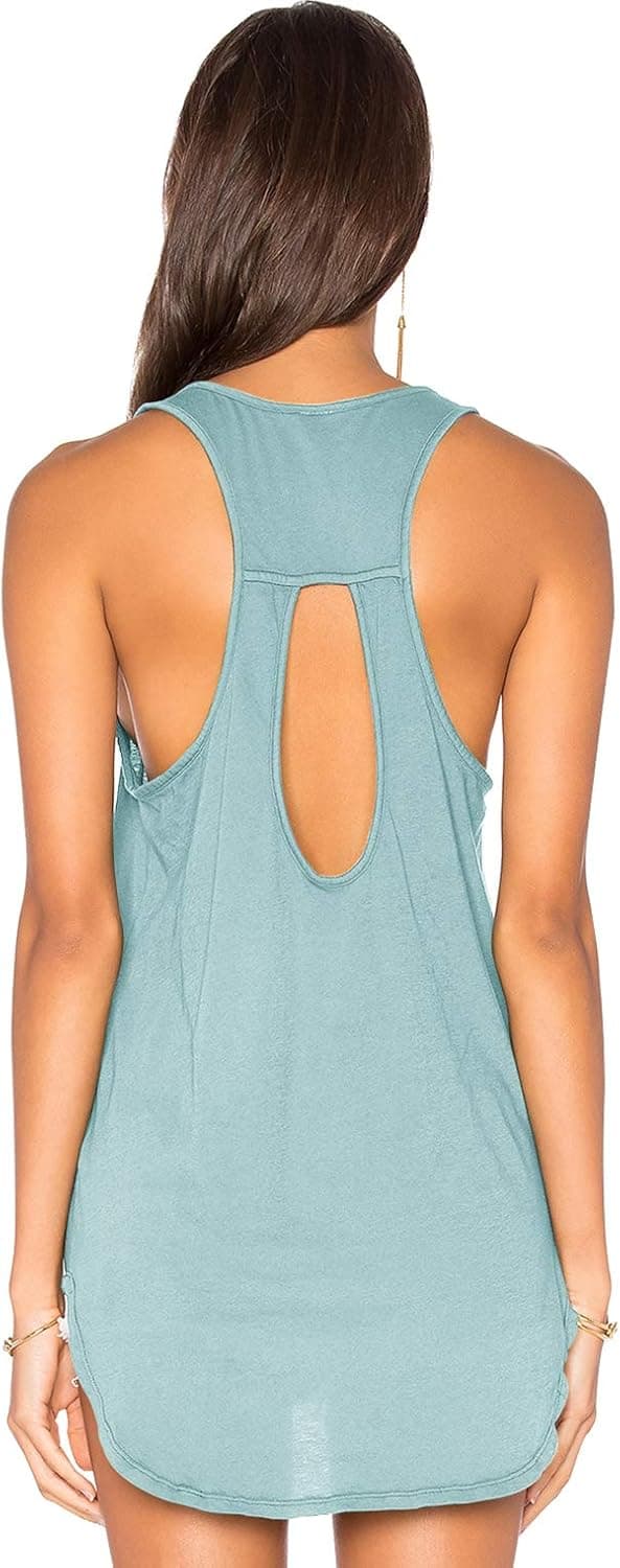Muzniuer Yoga Workout Tops for Women Backless Long Tank Workout Shirts Cover up Summer Sleeveless T Shirts