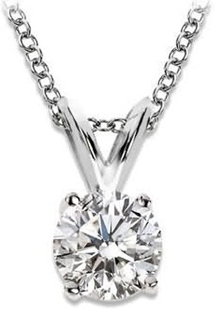 3/4 Carat 4 Prong Solitaire Basket Diamond Pendant Necklace 14K White Gold (D-E, I2, 0.72 ctw)
