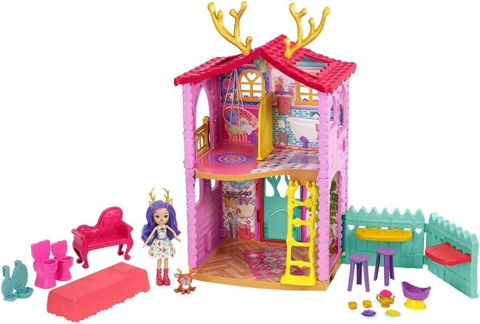 Enchantimals Cozy Deer House Playset (21-in) with Danessa Deer Doll & Animal Figure, 4 Play Areas & 15+ Pieces, Great Gift for Kids Ages 3-8