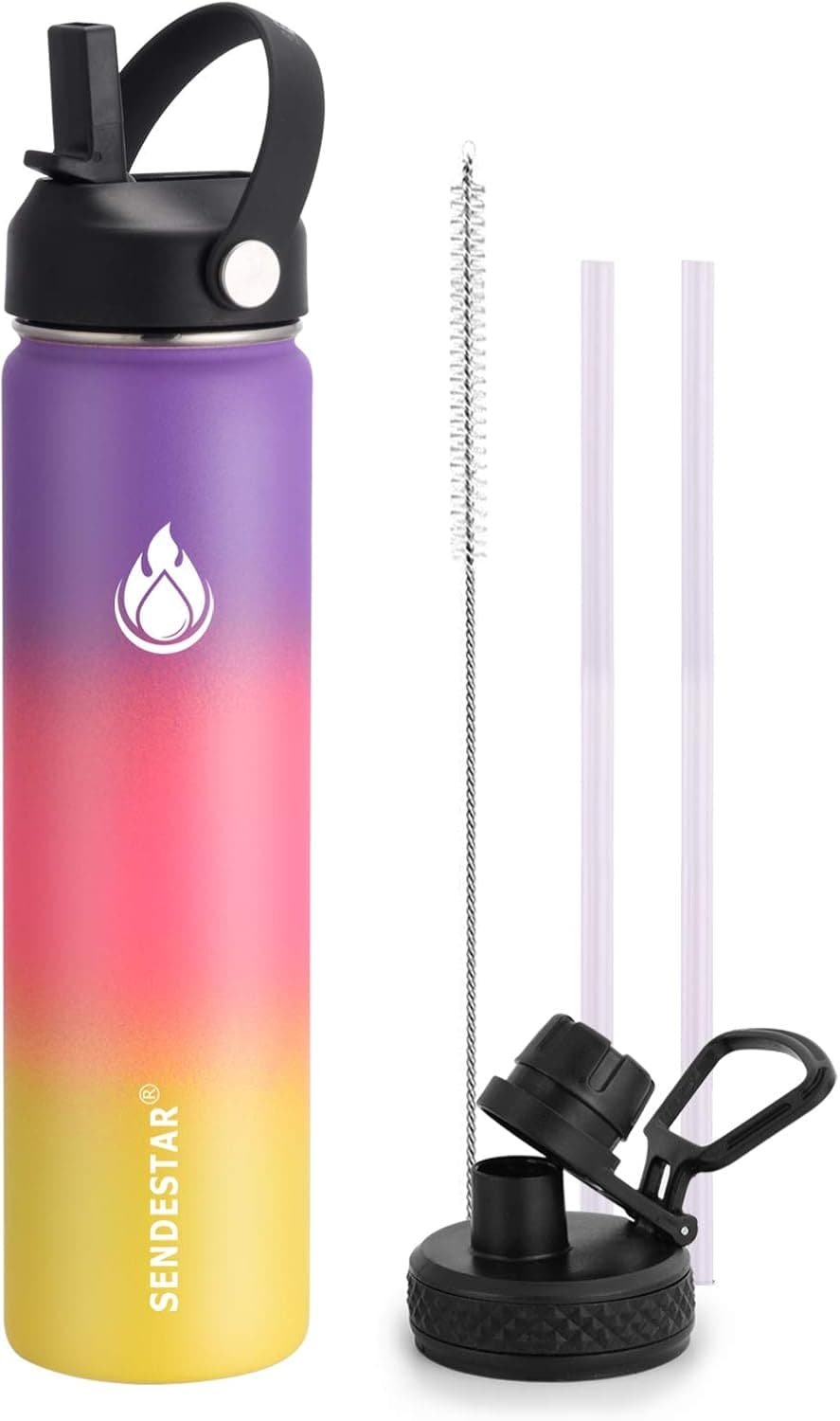SENDESTAR Water Bottle 32oz-64 oz-87oz,2 Lids(Straw lid),Wide Mouth Stainless Steel Vacuum Insulated Double Wall Keep Liquids Cold or Hot All Day,Sweat Proof Sport Design