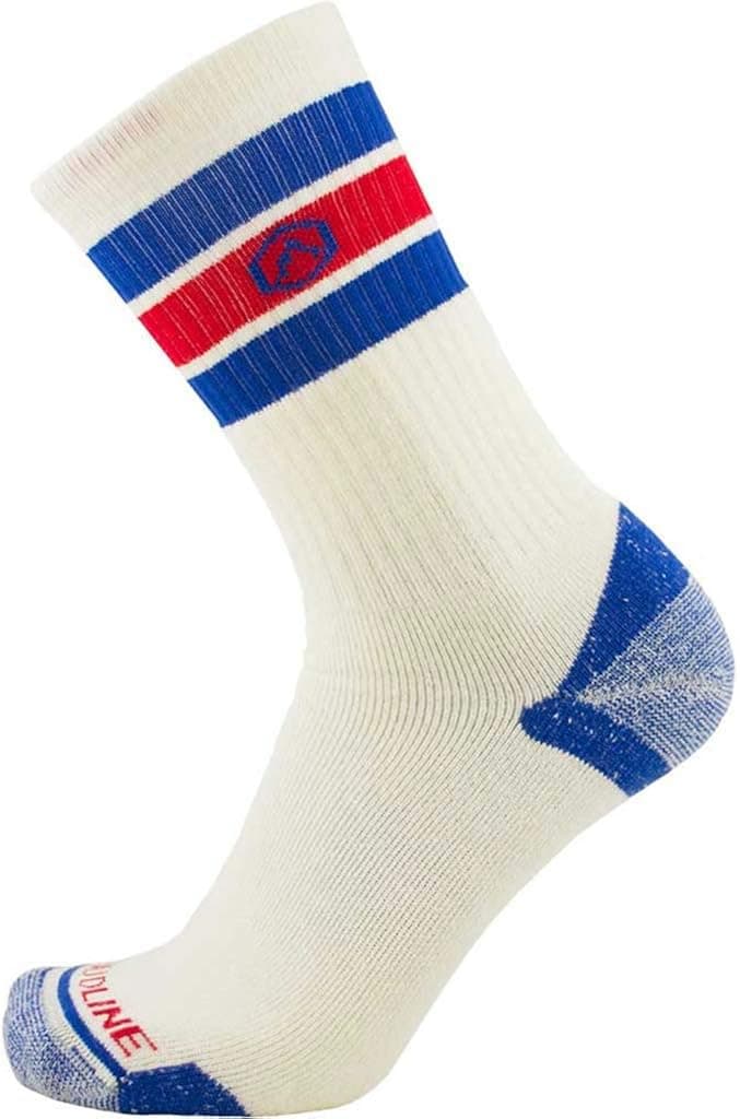 CloudLine Retro Stripe Merino Wool Medium Cushion Hiking Socks for Men & Women - Medium White/Blue