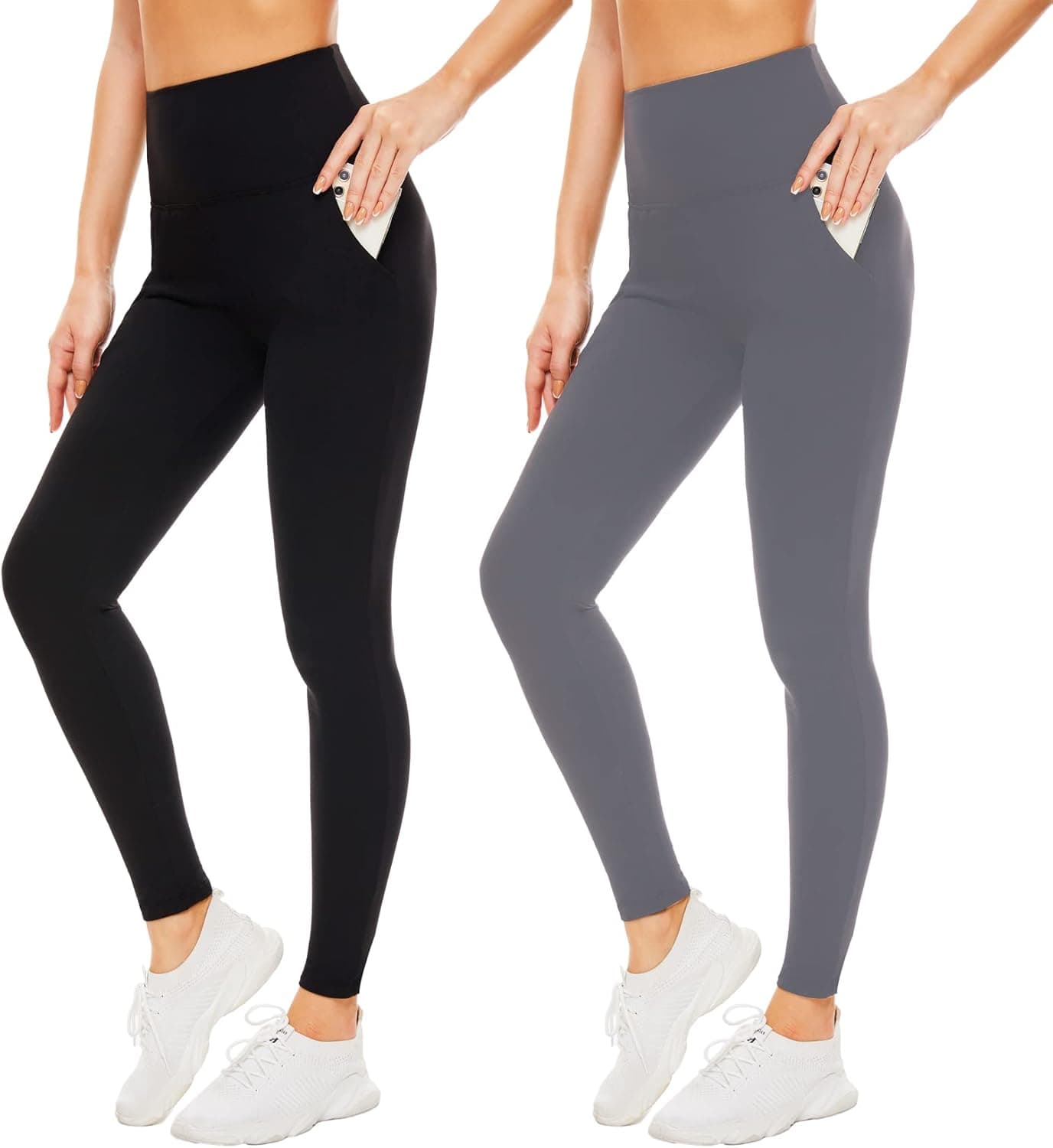 CTHH 2 Pack Leggings with Pockets for Women Tummy Control-High Waist Non See Through 4 Way Stretch Black Soft Workout Yoga Pants