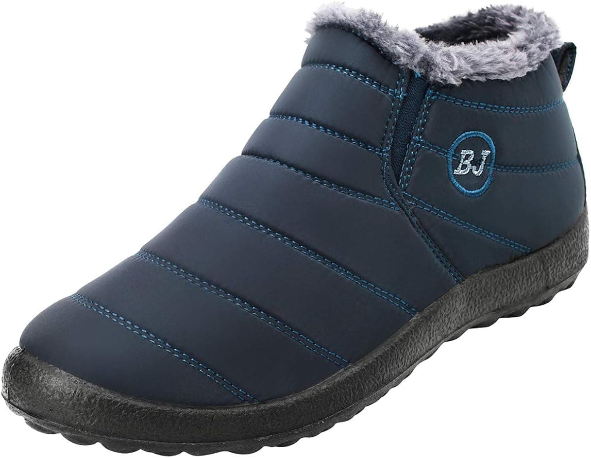 FEETCITY Mens Snow Boots Women Winter Anti-Slip Ankle Booties Waterproof Slip On Warm Fur Lined Sneaker