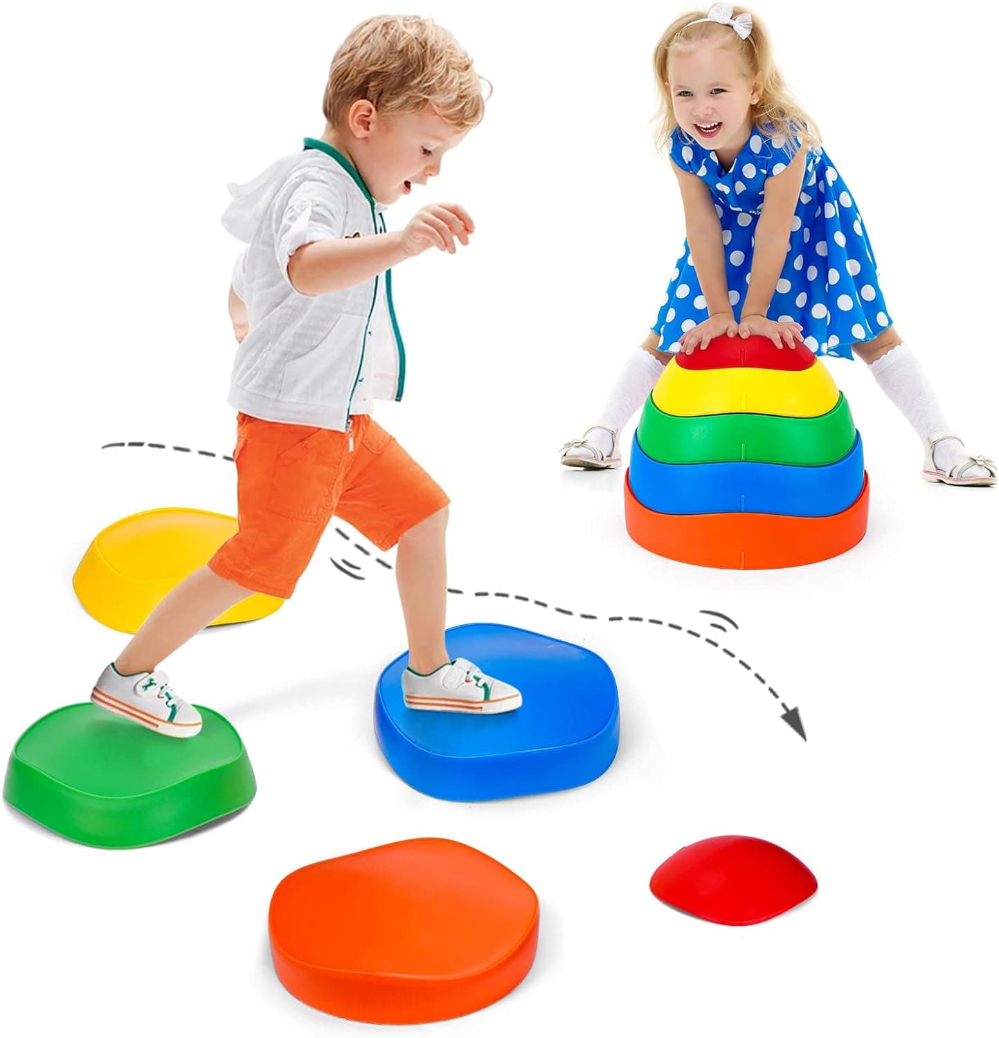 Premkid Stepping Stones for Kids, Set of 5 Pcs Balance Beam for Promote Coordination, Kids Outdoor Play Equipment, Indoor & Outdoor Toddler Sensory Toys, Obstacle Course for Kids Ages 3 Years and Up